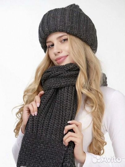 Комплект шапка и шарф женский, шерсть
