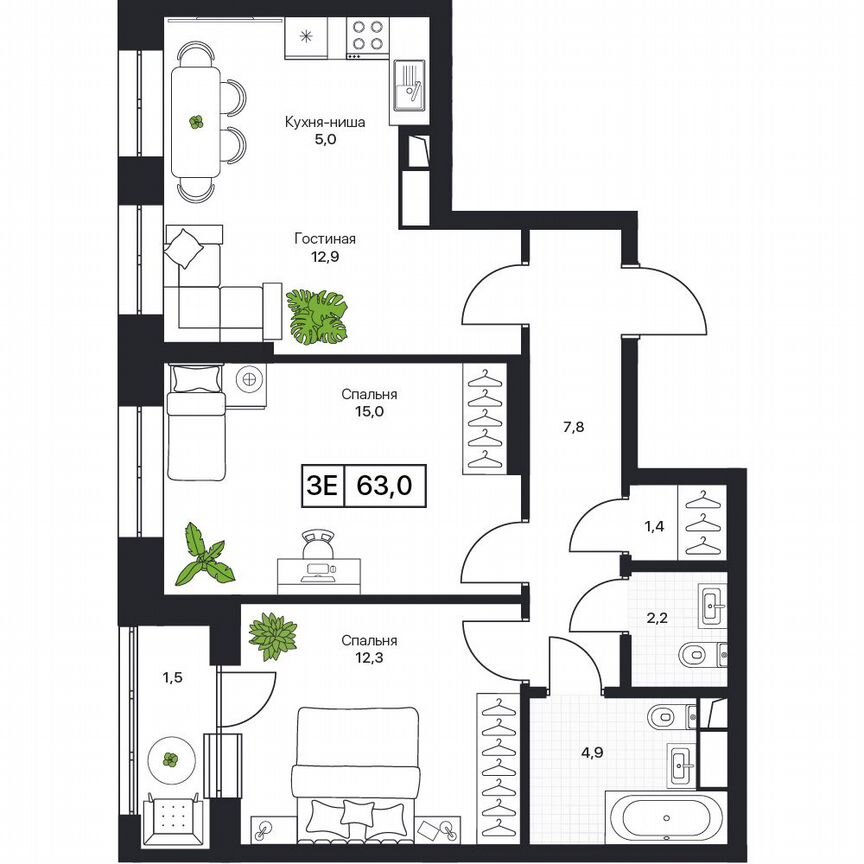 3-к. квартира, 63 м², 13/17 эт.