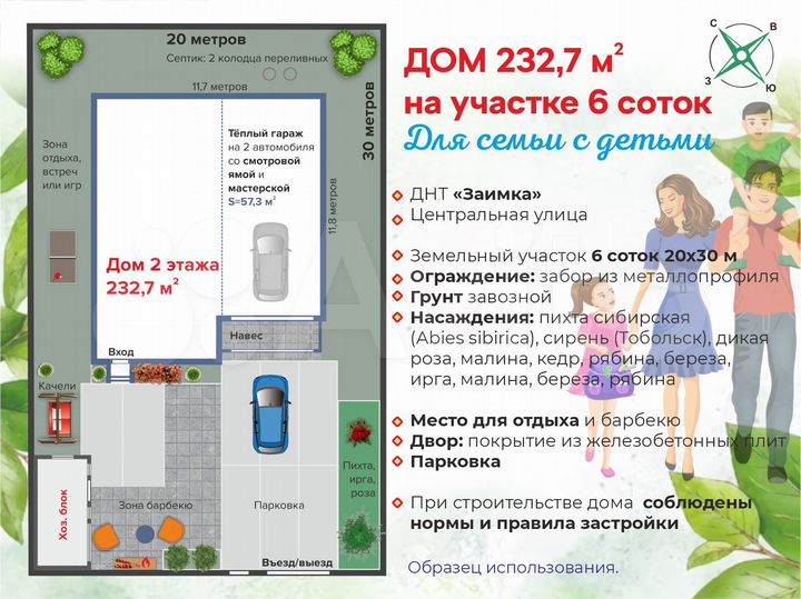 Дом 232,7 м² на участке 6 сот.