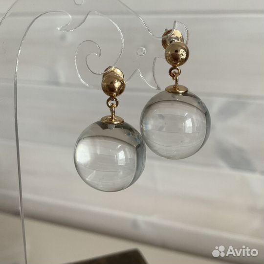 Серьги стеклянные шары прозрачные стильные