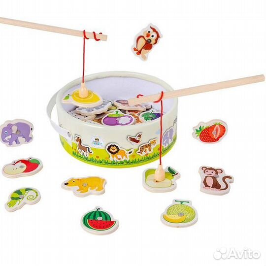 Магнитная рыбалка деревянная животные и фрукты