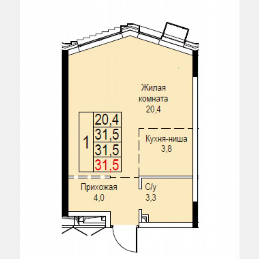 Апартаменты-студия, 31,5 м², 7/9 эт.