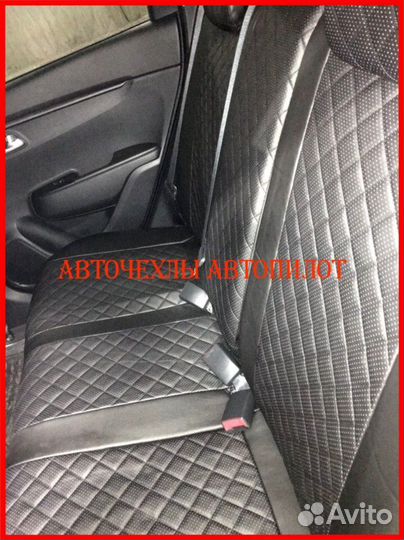 Чехлы Автопилот Kia Soul 2 из экокожи чёрные Ромб