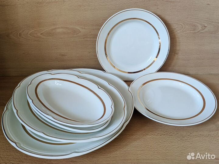 Блюдо, селедочницы, тарелки позолота Конаково СССР