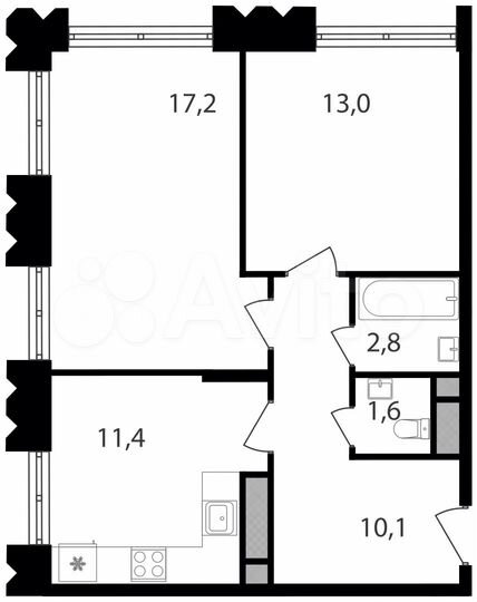 2-к. квартира, 56,1 м², 3/30 эт.