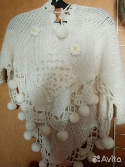 Пончо для девочки с капюшоном и шапочкой