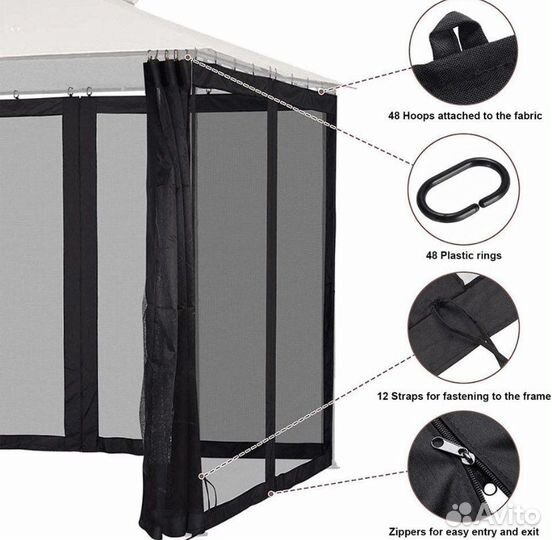 Москитная сетка на молнии на беседку 3х3 метра