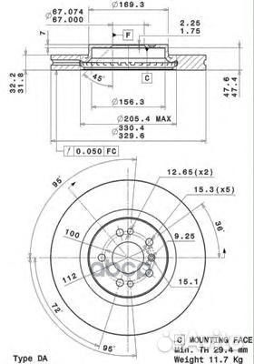 Диск тормозной передний 09.R104.11 (330х32) 5 о