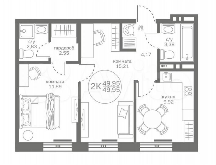 2-к. квартира, 50 м², 5/17 эт.