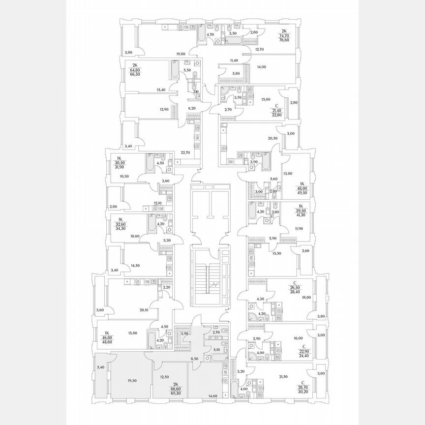 2-к. квартира, 69,3 м², 12/13 эт.