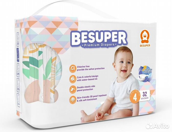 Besuper Premium Diapers-подгузники, размер L/4