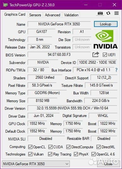 Видеокарта KFA2 GeForce RTX 3050 X White 8GB