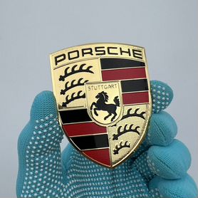 Наклейка алюминиевая эмблема Porsche золотая Порш