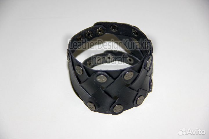 Браслет черный на руку из натуральной кожи