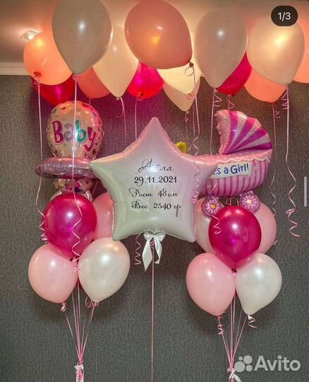 Воздушные шары на выписку из роддома.Доставка 24/7