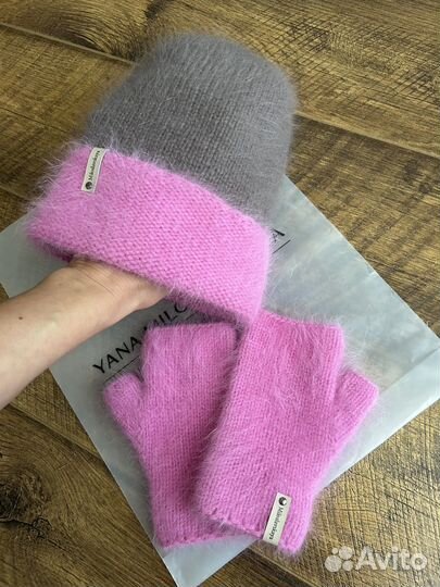 Комплект шапка ангора новый