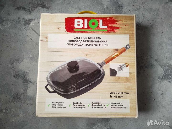 Чугунная сковорода-гриль Biol, новая, в упаковке