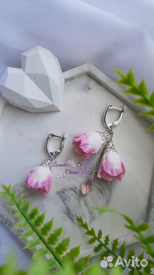 Серьги асимметрия с розами, подарок для любимой