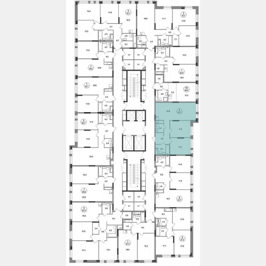 2-к. квартира, 61,3 м², 12/19 эт.