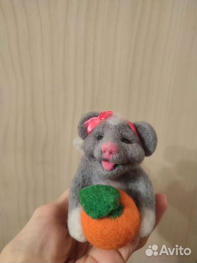 Валяные игрушки -мышка с апельсином