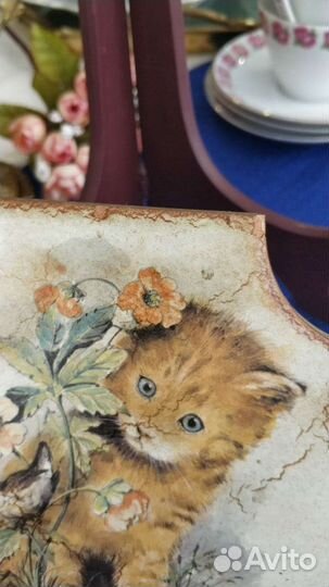 Винаж, керамическая плитка с котёнком Италия