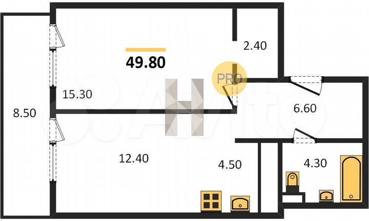 1-к. квартира, 49,8 м², 7/23 эт.