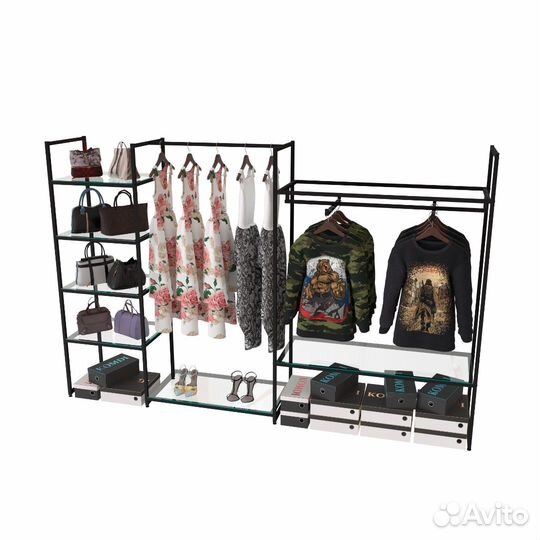 Стеллаж для одежды кс-1708 со стеклом в стиле Loft