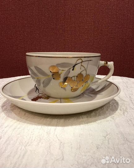 Чайная пара дулево золотая рябина 1950 год