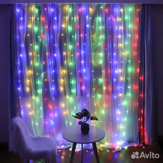 Гирлянда штора 3х3м цветная новая