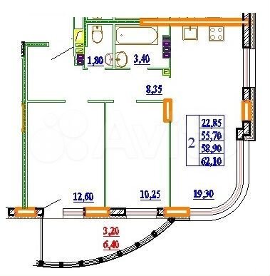2-к. квартира, 62,1 м², 2/11 эт.