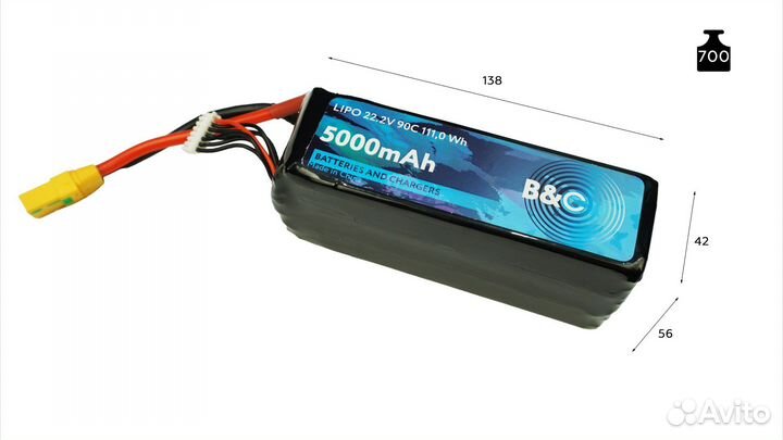 Аккумулятор Li-Po B&C - 22.2v 6s 5000mah 90c