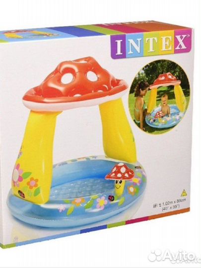 Детский надувной бассейн с навесом intex