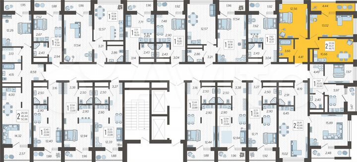 2-к. квартира, 48,8 м², 9/19 эт.