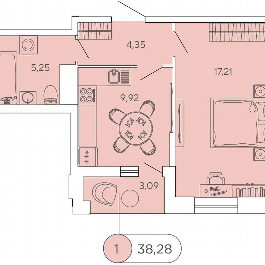 1-к. квартира, 38,3 м², 9/12 эт.