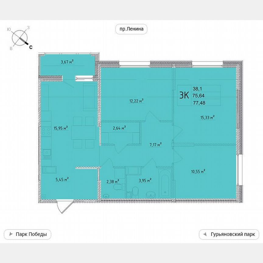 3-к. квартира, 77,5 м², 5/11 эт.