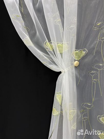 Штора органза белая с рисунком тюль 3 м