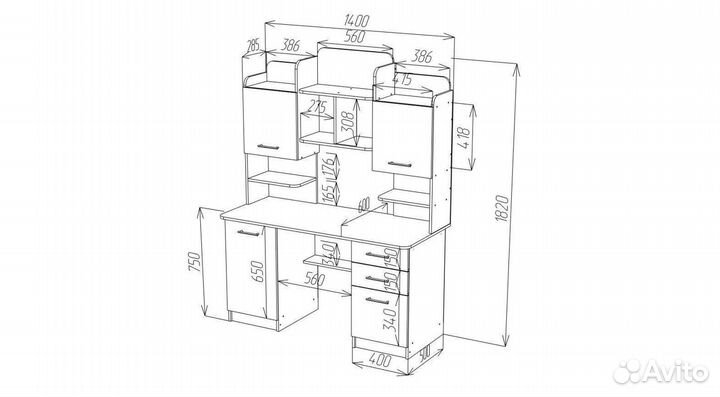 Стол компьютерный с надстройкой и ящиками ск-9