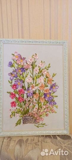 Картина из лент, ручная работа