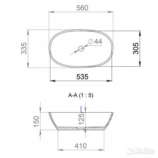 Salini sofia Раковина накладная 560х335х150мм, бе