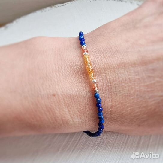 Браслет с сапфирами и лазуритом Оранжевый сапфир