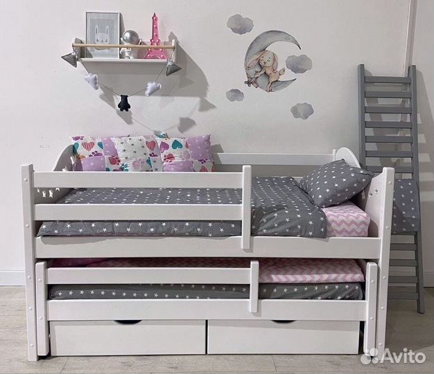 Детская двухъярусная выдвижная кровать