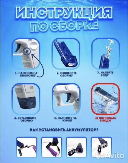 Водный пистолет glock глок с двумя магазинами