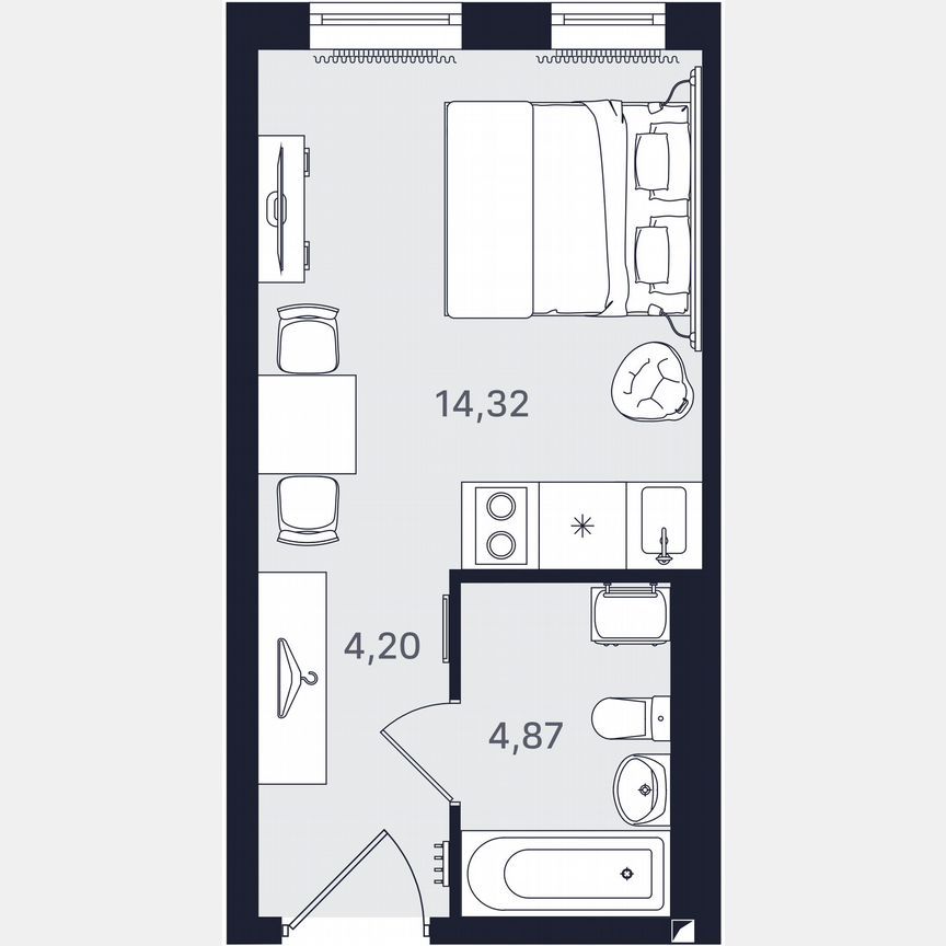 Апартаменты-студия, 23,4 м², 2/24 эт.