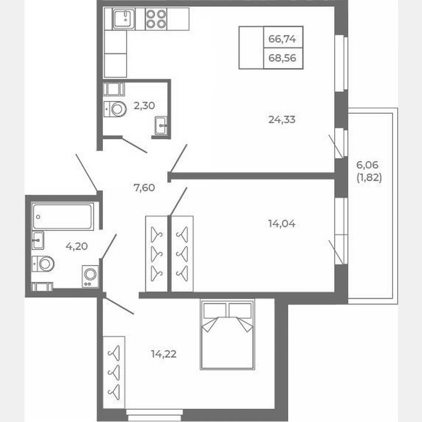 3-к. квартира, 66,7 м², 4/4 эт.