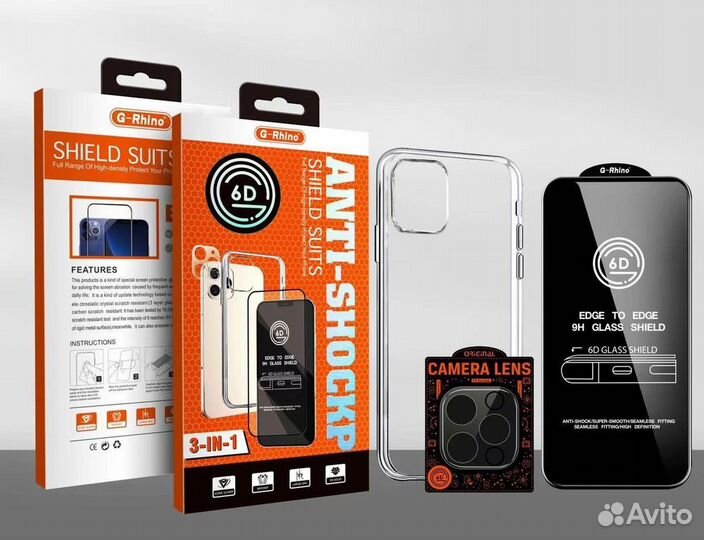 Комплект 3 в 1 Premium G-Rhino на iPhone