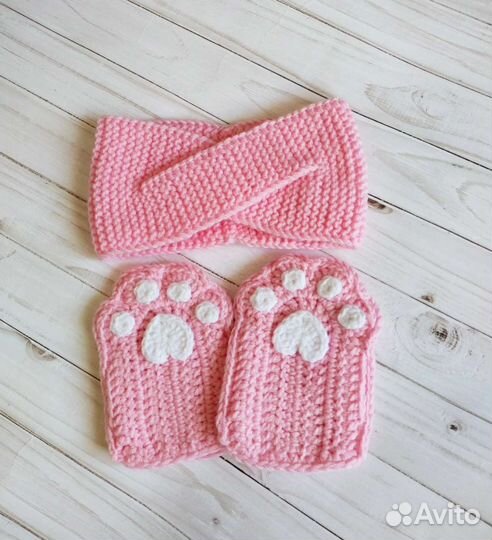 Повязка на голову и митенки