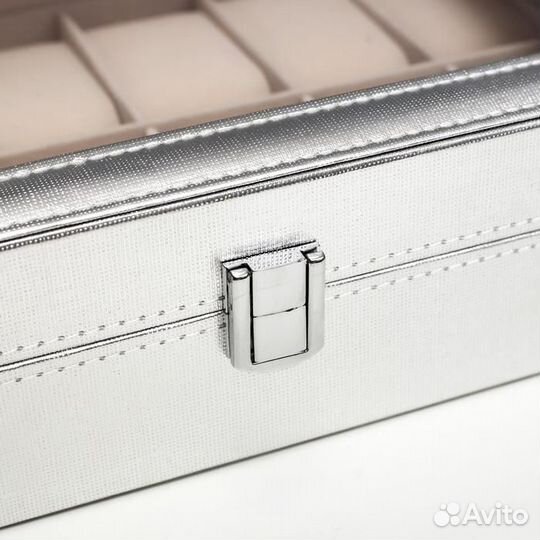 Шкатулка кожзам под часы 12 отделений 'Космос. Сер