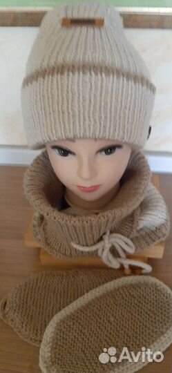 Комплект шапка, шарф-воротник и маска женский