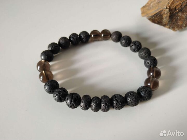 Новый мужской браслет камень лава раухтопаз черный