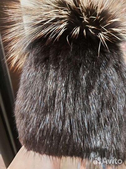 Шапка норковая вязаная женская